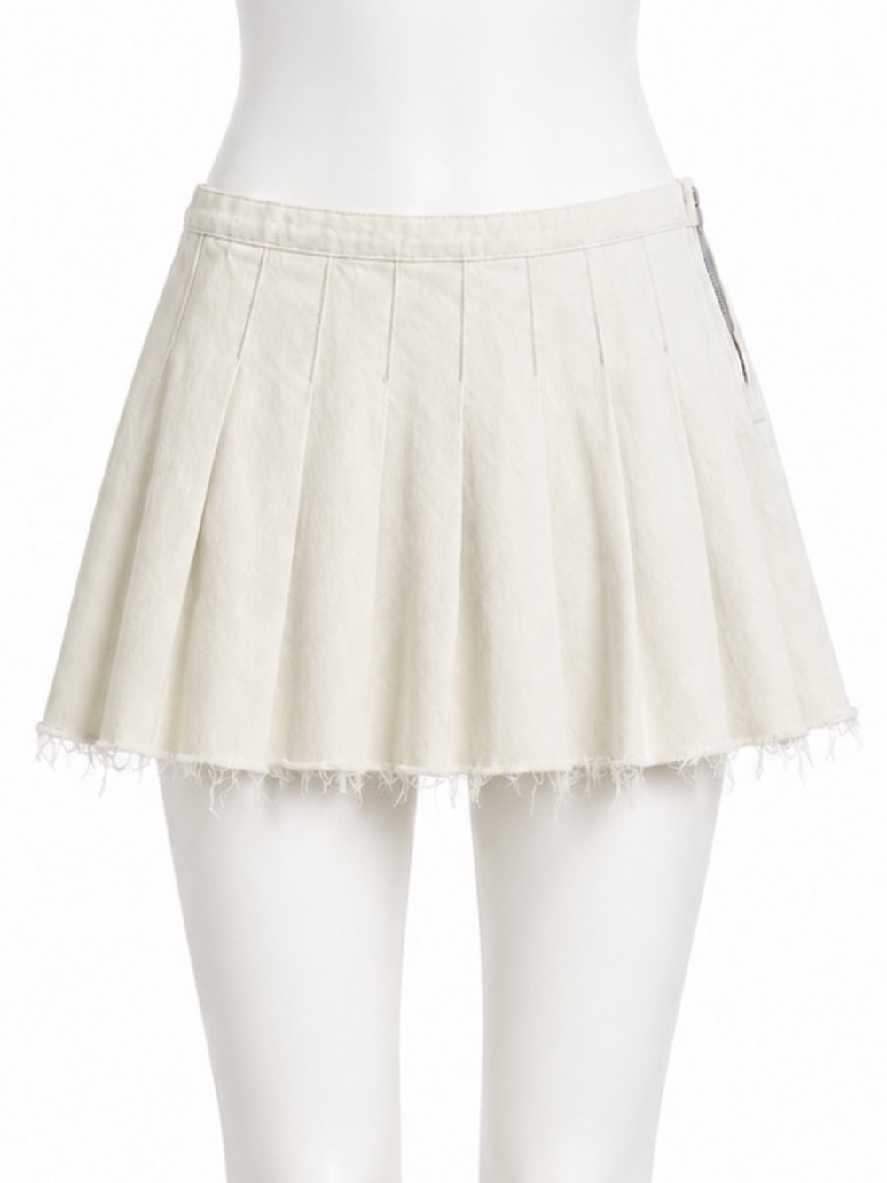 Size 26 PacSun Women’s Y2K White Denim Pleated Mini Skirt Raw Hem Tennis Preppy